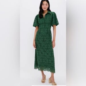 NEW Tuckernuck Olive Eyelet Delaney Maxi Puff Sleeves Shirt Dress size XXS